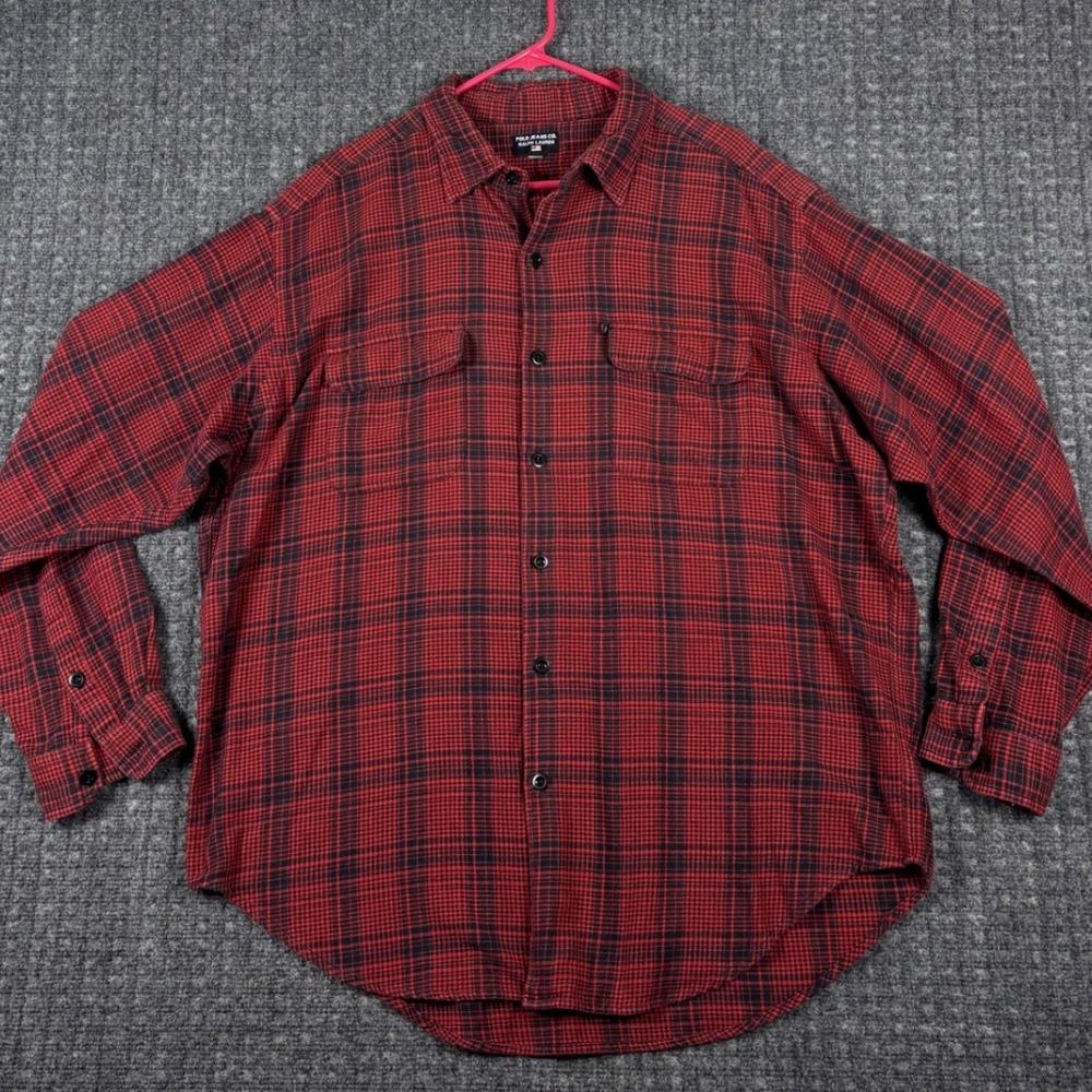 Polo Jeans Co Ralph Lauren Plaid Flannel Shirt Red Black Houndstooth XXL